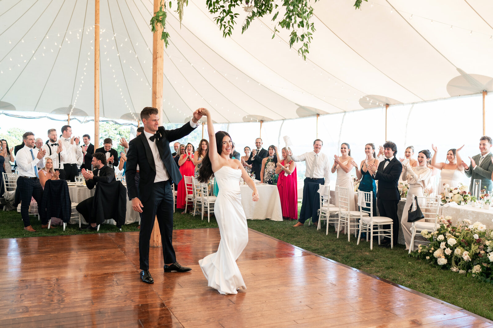 Ella and Tyler dance together at their Winslow Estate wedding