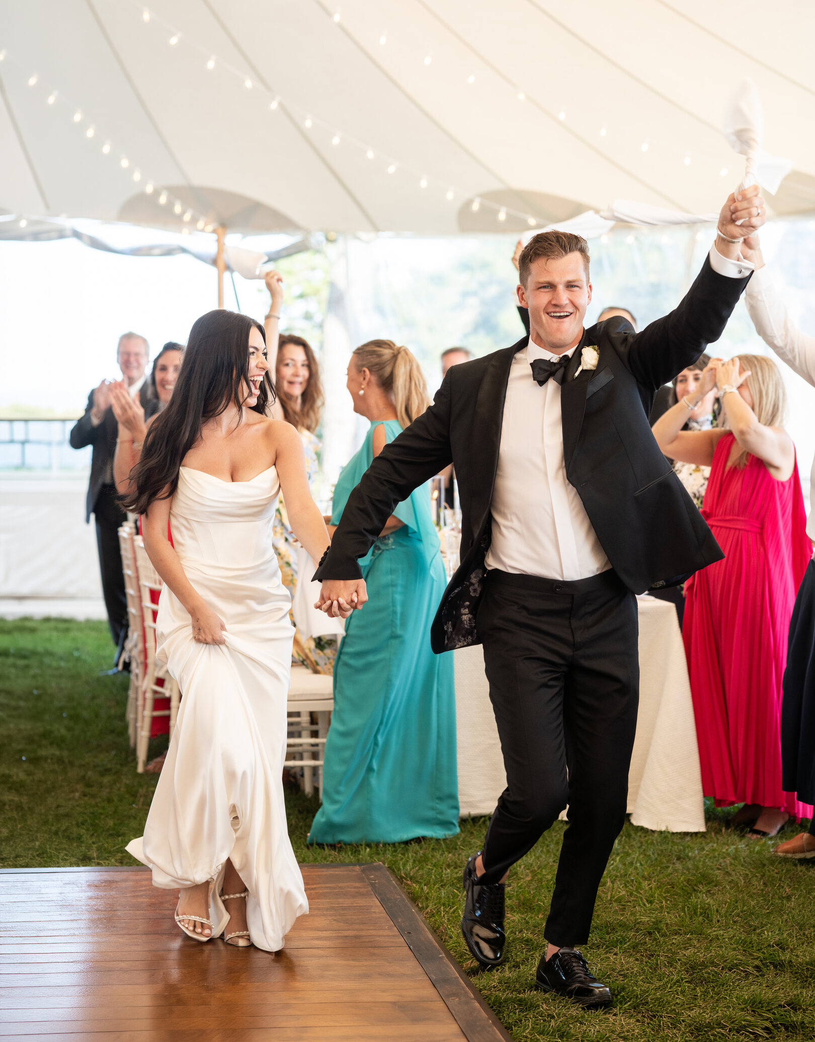 Ella and Tyler enter their reception together at the Winslow Estate in Orleans, Massachusetts