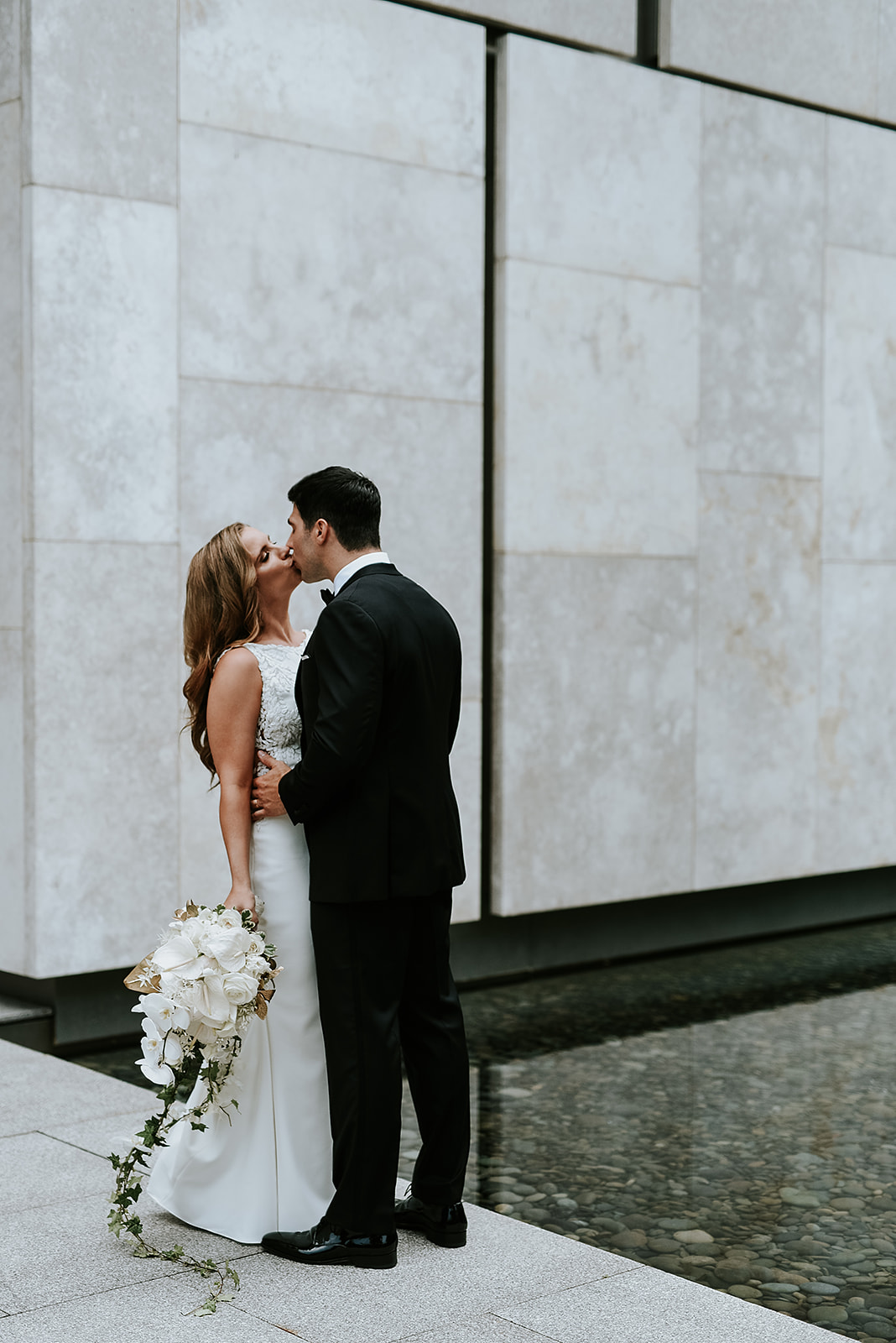Elise and Kevin together during their Franklin Institute wedding