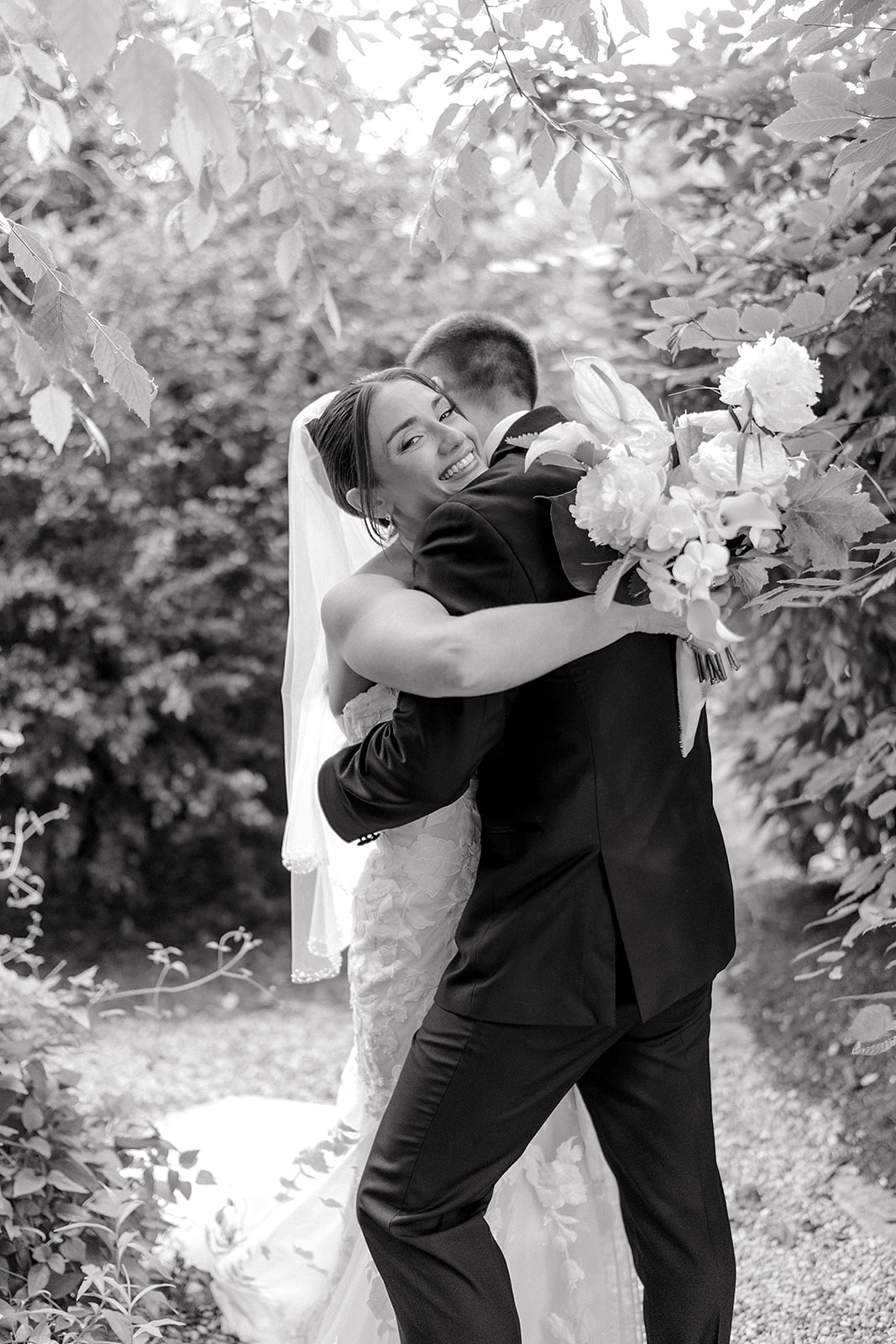 Audrey embracing Dan after their Winterthur ceremony